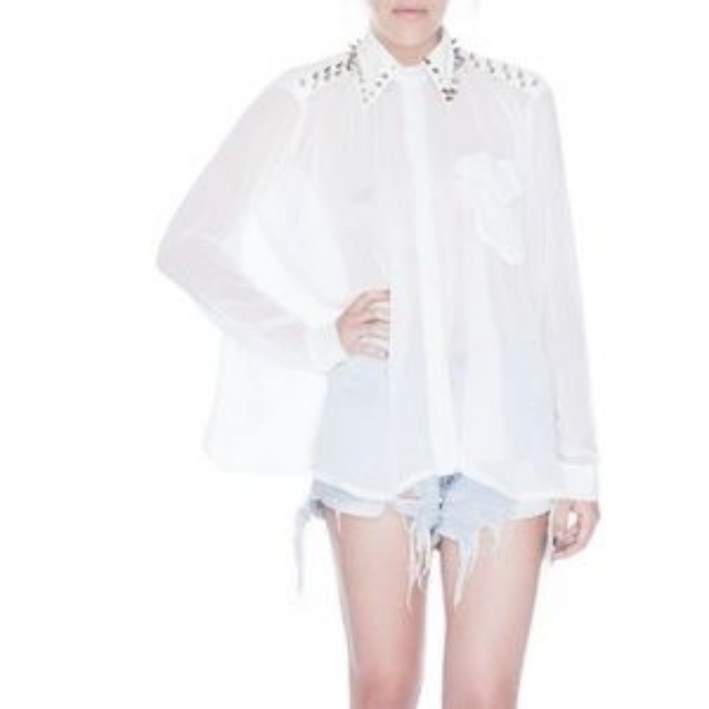 Unif Caution Spiked Collar Sheer Blouse